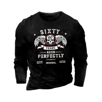 

Skull Wing Letter Print Graphic T-shirt Long Sleeve Casual Round Neck Tee, Black
