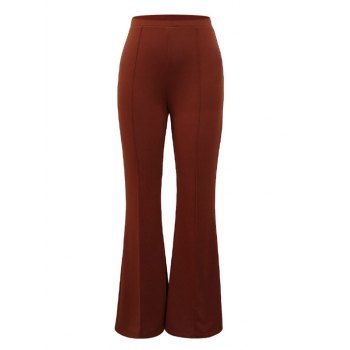 

Solid Color Flare Pants Piped Elastic High Waisted Long Pants, Dark orange