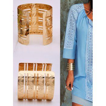 

Geometric Hollow Out Adjustable Wide Bracelet, Golden