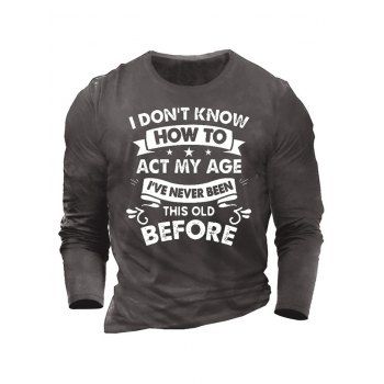 

Contrasting Letter Slogan Print T-shirt Round Neck Long Sleeve Casual Tee, Gray