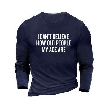 

Contrasting Letter Slogan Print T-shirt Round Neck Casual Long Sleeve Tee, Blue