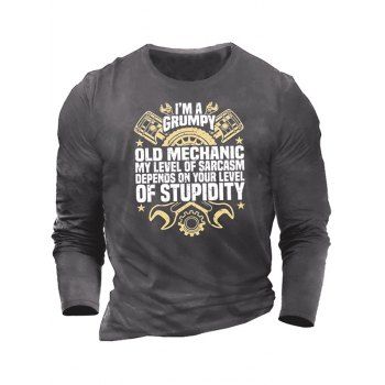 

Contrasting Slogan Graphic Print T-shirt Round Neck Casual Long Sleeve Tee, Gray