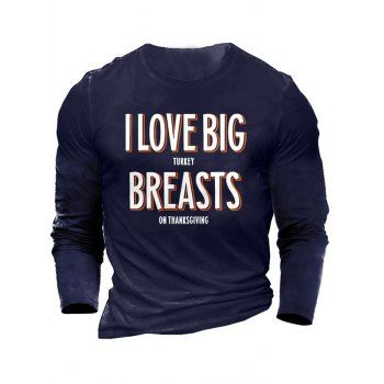 

Contrasting Letter Slogan Print Casual T-shirt Round Neck Long Sleeve Tee, Blue