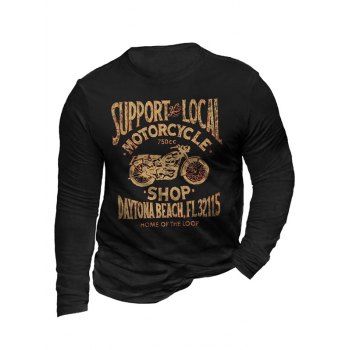 

Graphic T Shirt Letter Bike Print Round Neck Long Sleeve Casual Tee, Black