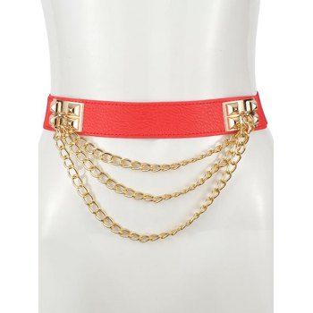

Chain Embellishment Rivet Punk PU Belt, Red