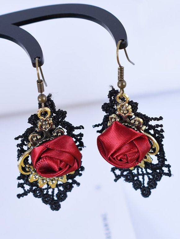 Gothic Drop Earrings Rose Hollow Out Lace Panel Earrings - BLACK 