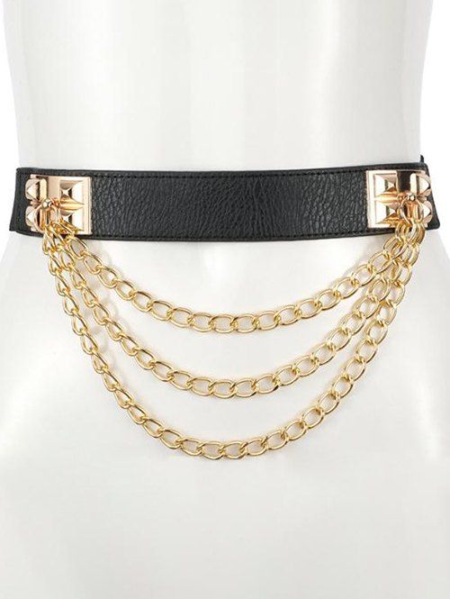 Ceinture Chaîne Punk Embelli de Rivet en PU - Noir 