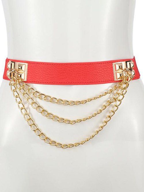Chain Embellishment Rivet Punk PU Belt - RED 