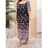 Plus Size Dress Flower Print Scoop Neck Half Sleeve Trapeze Maxi Dress - BLACK 4XL