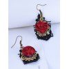 Gothic Drop Earrings Rose Hollow Out Lace Panel Earrings - BLACK 