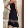 Sheer Floral Lace Panel Button Up Midi Dress Adjustable Spaghetti Strap V Neck Cami Dress - BLACK XL