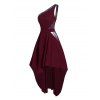 Robe de Soirée Haute Basse Superposée à Bretelle Métallisée sans Dos à Une Epaule - Rouge foncé S