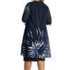 Plus Size Dress Flower Mesh Overlay Round Neck Half Sleeve Shift Midi Dress - BLUE 3XL