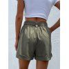 Plain Color Shorts Square Ring Belted Pockets Elastic High Waisted Wide Leg Shorts - DEEP GREEN XL