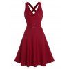 Solid Color Cowl Neck Midi Dress O Ring Detail Crossover Backless Sleeveless A Line Dress - RED XXL