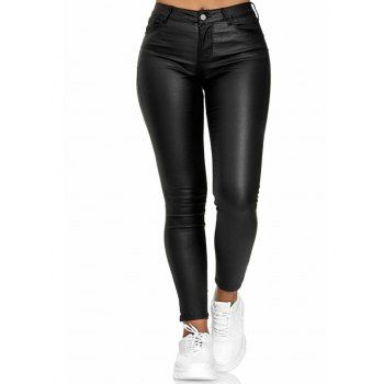 

Plus Size Solid Color Pants Zip Fly Casual Long Curve Pants, Black