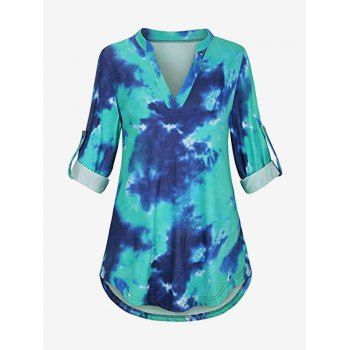 

Plus Size Tie Dye Rolled Up Long Sleeve T-shirt, Green