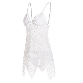 

See Thru Flower Pattern Lingerie Dress Set Adjustable Straps Lingerie Two Piece Set, White