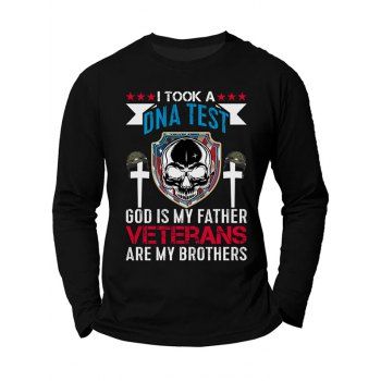 

Skull Cross Star Slogan Print Graphic T-shirt Long Sleeve Round Neck Casual Tee, Black