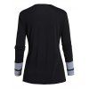T-shirt Décontracté Boutonné Contrasté en Blocs de Couleurs à Manches Longues à Col Rond - Noir XL