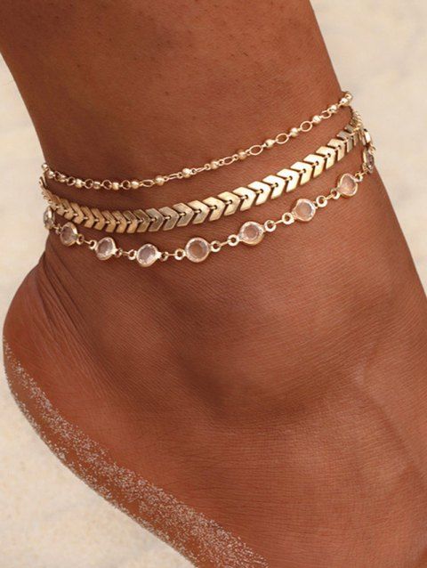 3 Pcs Anklets Rhinestone Arrow Rhinestone Geometric Trendy Ankle Chains