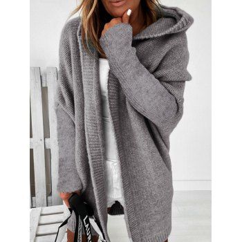 

Heather Hooded Cardigan Open Front Drop Shoulder Full Sleeve Long Cardigan, Gray