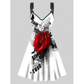 

Rose Slogan Print A Line Dress O Ring Straps V Neck Sleeveless Dress, White