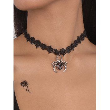 Gothic Necklace Spider Pendant Hollow Out Lace Necklace