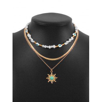 

Sun Pendant Faux Pearl Trendy Layered Necklace, Golden