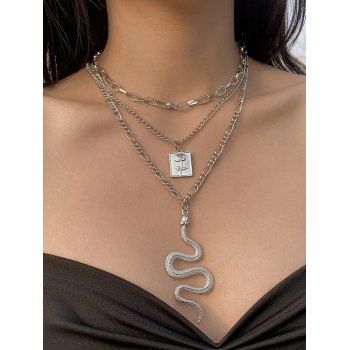 Vivid Snake Geometric Rose Trendy Layered Necklace