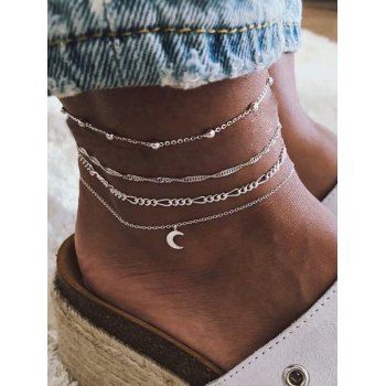 4 Pcs Anklets Moon Charms Trendy Ankle Chains