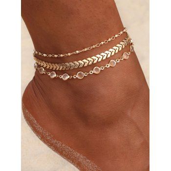 

3 Pcs Anklets Rhinestone Arrow Rhinestone Geometric Trendy Ankle Chains, Golden