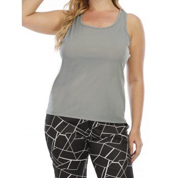 

Plus Size Tank Top Geometric Cut Out Plain Color Casual Tank Top, Light gray