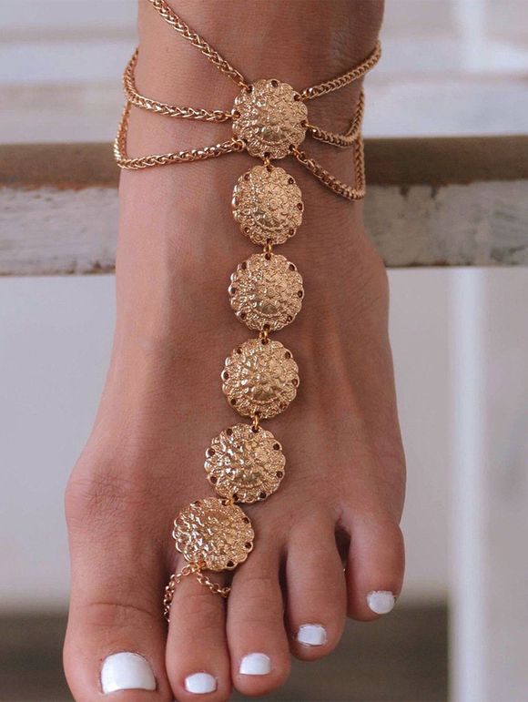 Flowers Chain Embellishment Trendy Anklet - GOLDEN REGULAR