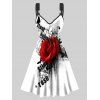 Rose Slogan Print A Line Dress O Ring Straps V Neck Sleeveless Dress - WHITE M