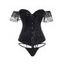 Printed Lace Panel Lace Up Buckle Off the Shoulder Corset And T Back Lingeries Set - BLACK XL