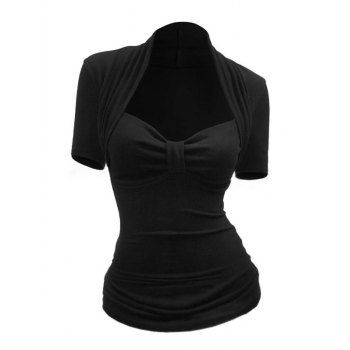 

Solid Color T Shirt Ruched Bust Sweetheart Neck Short Sleeve Casual Tee, Black