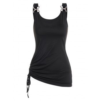 

Solid Color Tank Top Rhinestone D Ring Cinched Casual Tank Top, Black