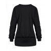 Sequined Panel Top Solid Color Ruched Round Neck Full Sleeve Long Top - BLACK XXL