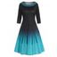 Robe Mi-Longue Ligne A à Imprimé Géométrique Ombre à Demi-Manches à Col Rond - multicolor A L