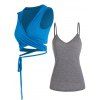 Crossover Bandage Sleeveless Hooded Crop Top And V Neck Spaghetti Strap Camisole Two Piece Set - BLUE S
