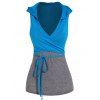 Crossover Bandage Sleeveless Hooded Crop Top And V Neck Spaghetti Strap Camisole Two Piece Set - BLUE S