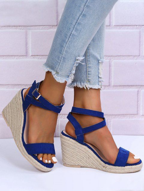 Open Toe Buckle Strap Wedge Sandals