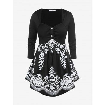 

Plus Size Tribal Print Ruched T-shirt, Black