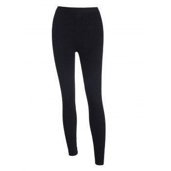 

Textured Pants Plain Color Elastic Waisted Skinny Long Pants, Black