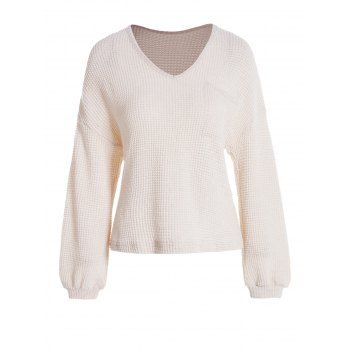 

Textured Knitwear Plain Color Front Pocket V Neck Long Sleeve Knit Top, Light yellow