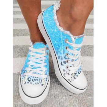 

Printed Leopard Frayed Lace Up Shoes, Blue