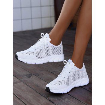 Plain Color Breathable Hollow Out Lace Up Sneakers