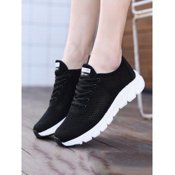 Plain Color Breathable Hollow Out Lace Up Sneakers