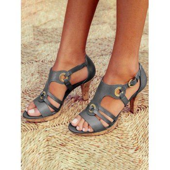 

Breathable Open Toe Cut Out Buckle High Heels Sandals, Gray